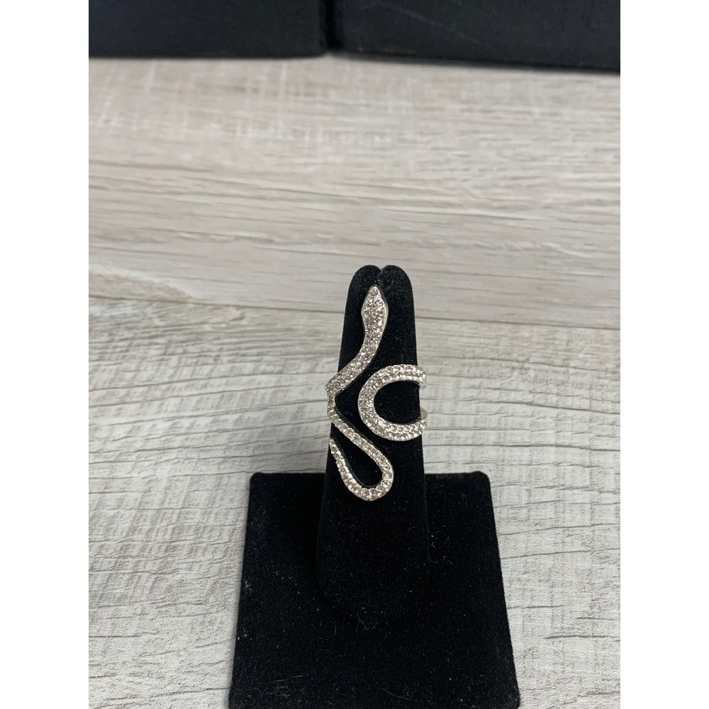 Silver Tone Crystal Pave Snake Bypass Ring Size 6.5 Serpent Statement Jewelry